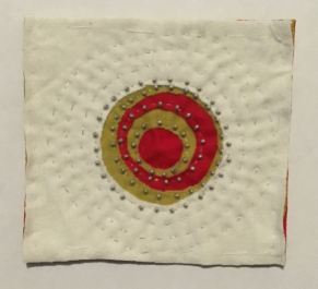 cotton jersey, polyester metallic thread, metal beads, c. 10 cm square